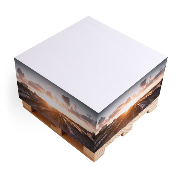 Notiz-Zettelklotz im Digitaldruck auf Mini-Holzpalette