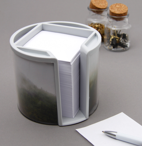 Zettelboxen rund individuell bedruckt