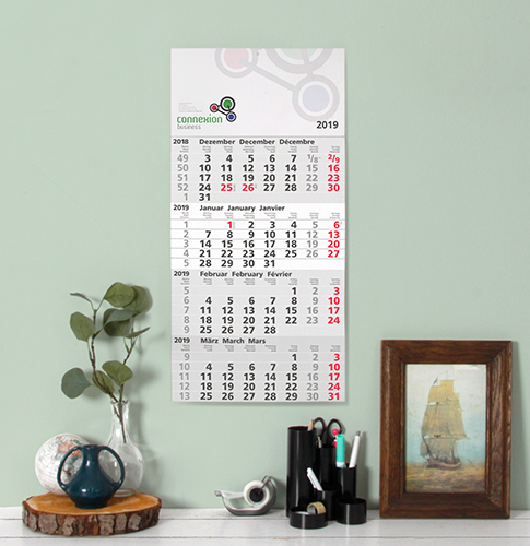 3-Monatskalender mit individuellem Druck