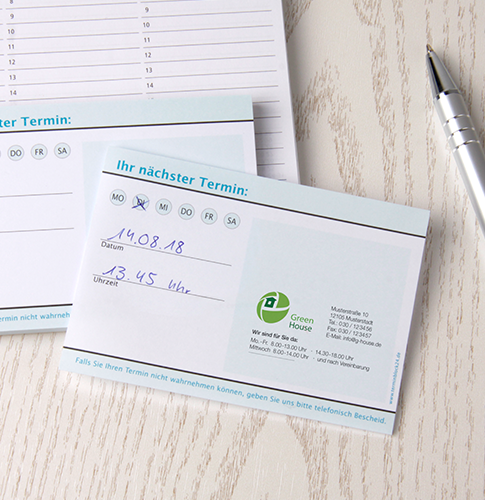 Terminzettel 6 Classic mit Text und Logo