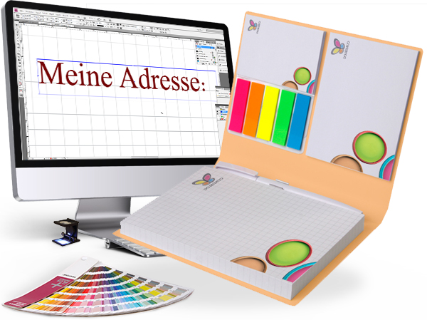 Gestaltung für Haftnotiz-Set im Umschlag mit 3 Haftnotizen