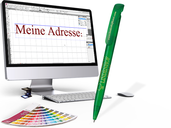 Gestaltung für Kugelschreiber mit Schaft- und Clipbedruckung