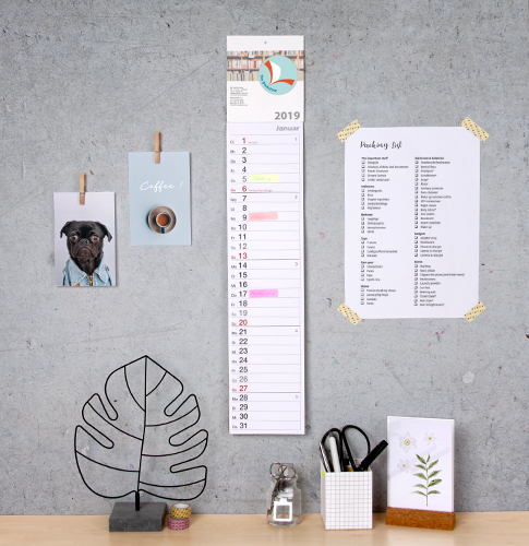 Streifenkalender mit Platz für Notizen